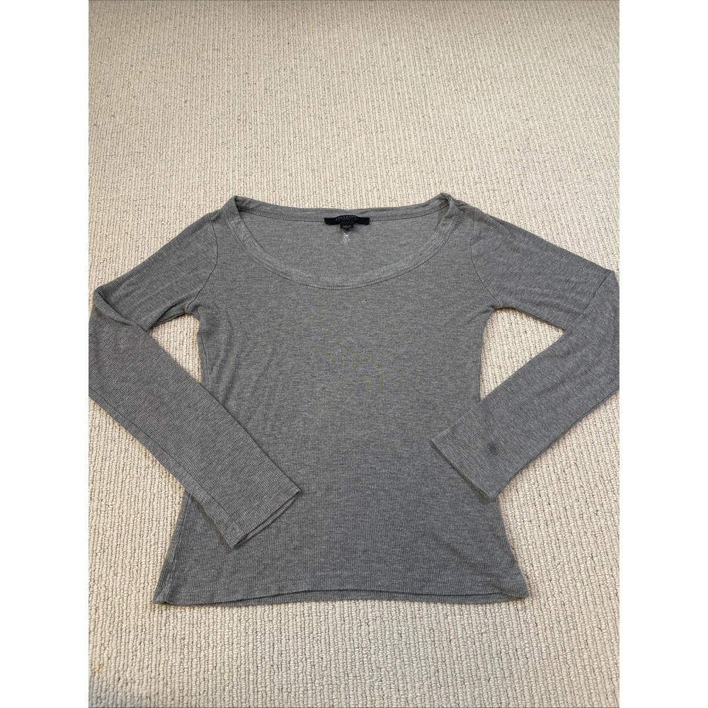AllSaints Women's Small Ribbed Long Sleeve Shirt Gray Stretch
